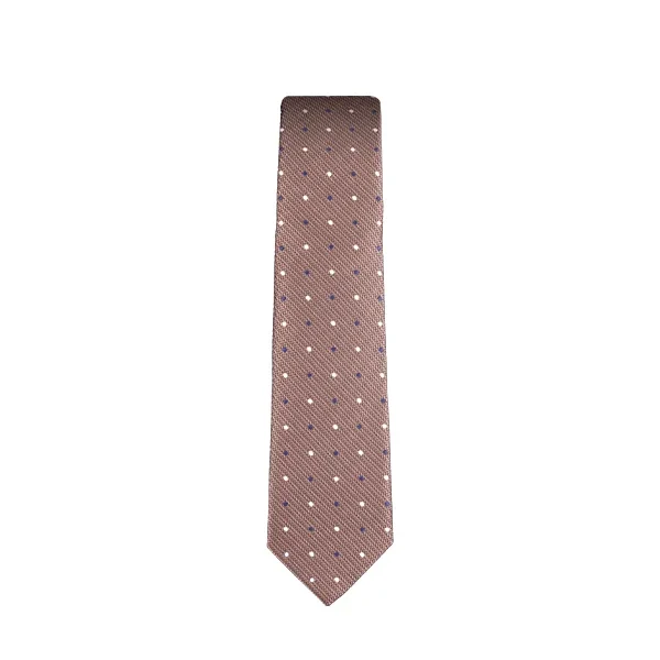 Light Brown Spotted White & Navy Tie 8128